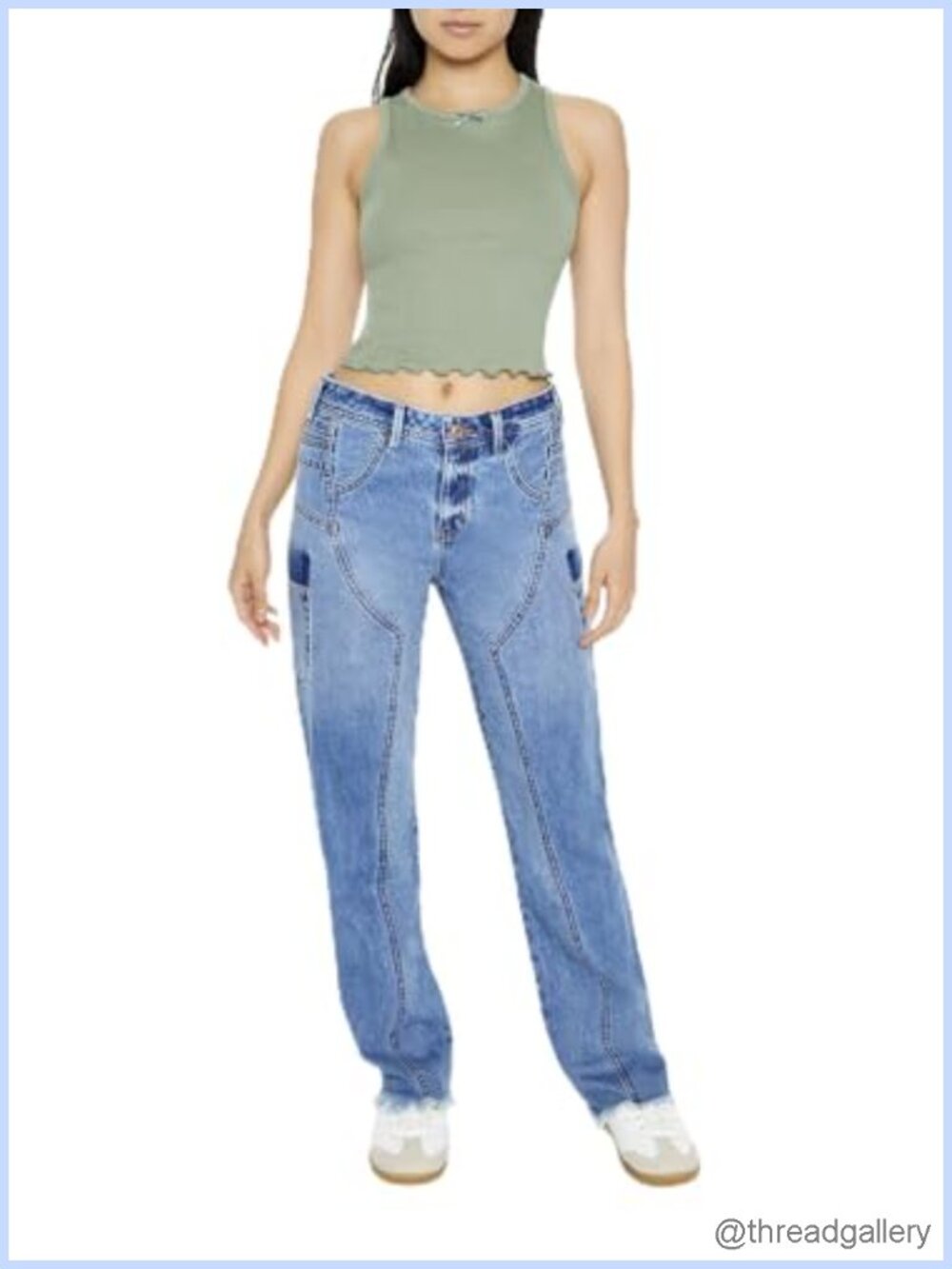 Forever 21 Low-Rise Straight Cargo Jeans Non-Stretch Denim
